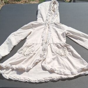 Mustard Pie Cream Lace-Trim Hooded Jacket